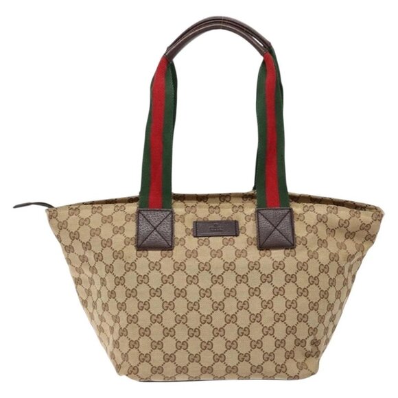 GUCCI GG Canvas Web Sherry Line Tote Bag Beige Red Green 131230 Auth ep10289 - Picture 12 of 16